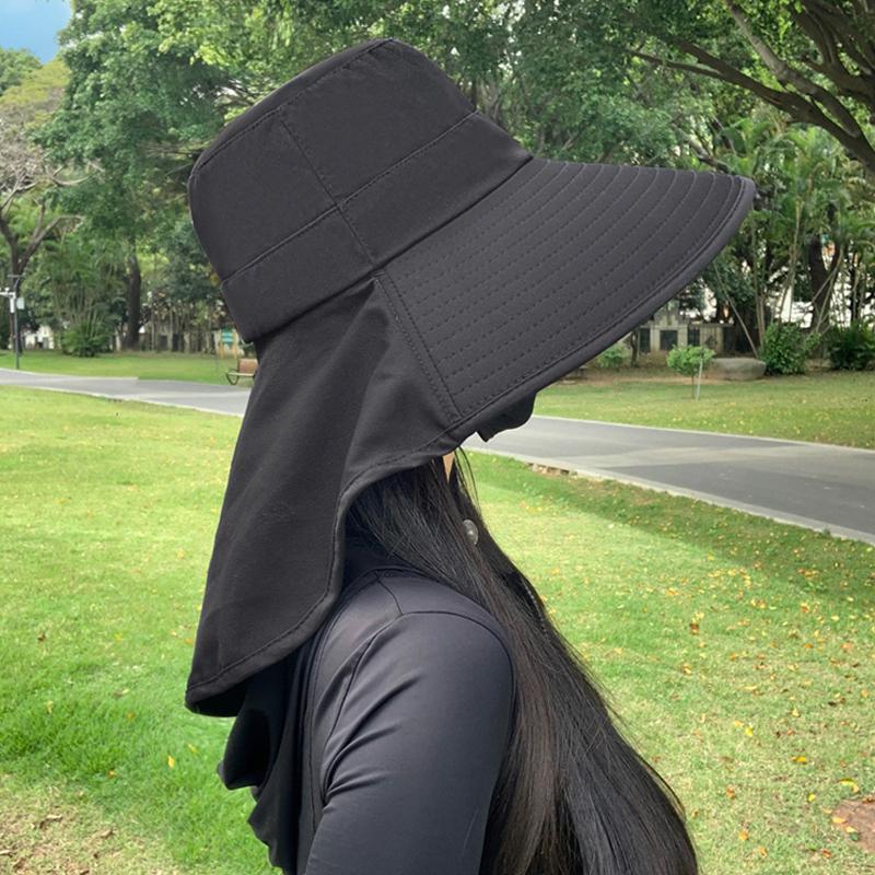 Shawl Sunscreen Cap Ponytail Travel Fisherman Hat Wide Brim Sun Hat With Neck Flap Outdoor Uv Anti Neck Protection Sun Visors