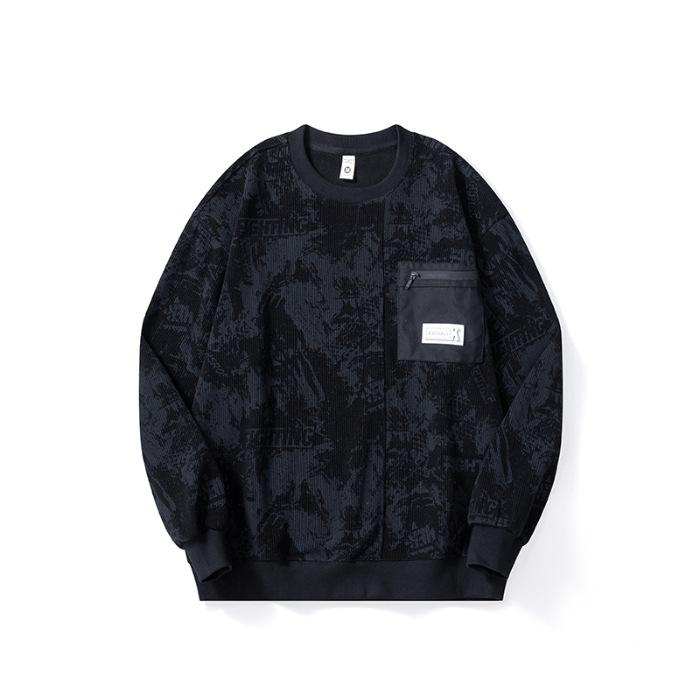 

Осенний американский черный свитер с длинными рукавами, мужской свободный большой размер, с круглым вырезом, молодежная одежда с топами 4XL чёрный