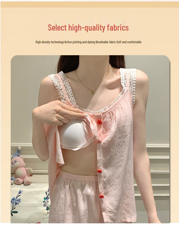 2026 Summer Women's Pajama Set: Built-in Bra Cloud Cotton Camisole with Round Neck, Princess Style