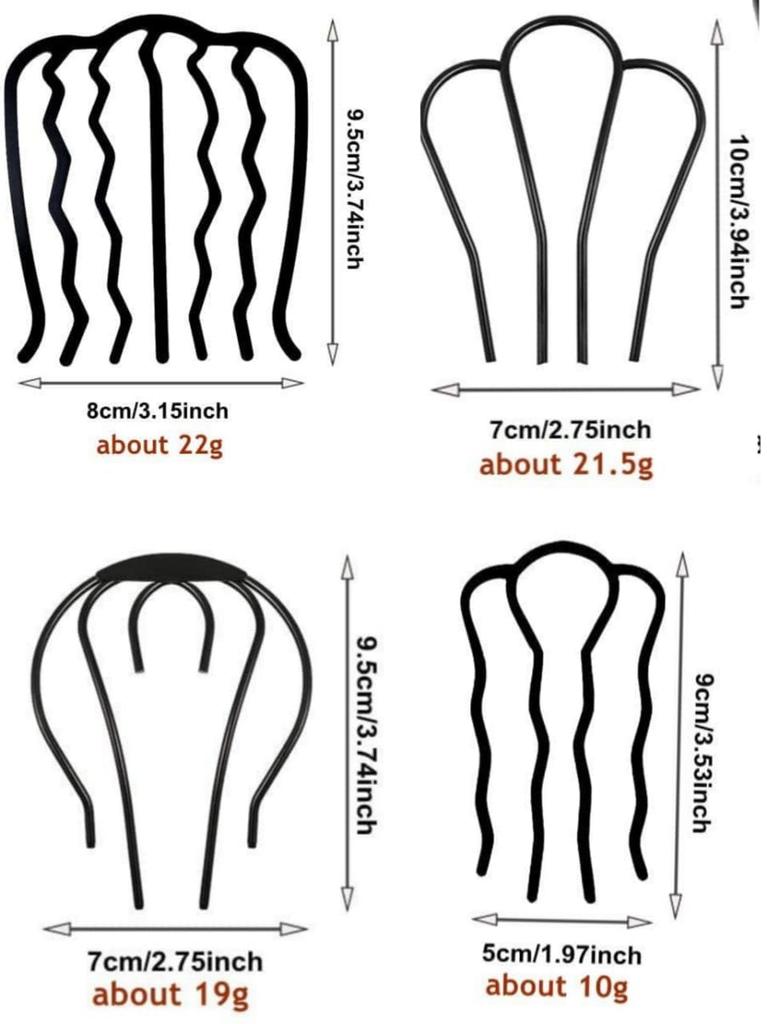 Miss Lirenn® Metal Hair Side Combs Fork Clips, Set of 3 U-Shaped Prongs, 5-8 Cm Width, Black, Hair Bun Styling Accessories for Women (Black)
