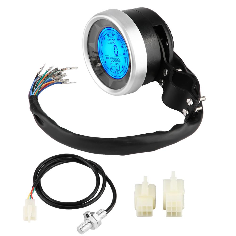 Motorcycle Multifunctional LCD Meter Tachometer Speedometer Odometer Overspeed Warning