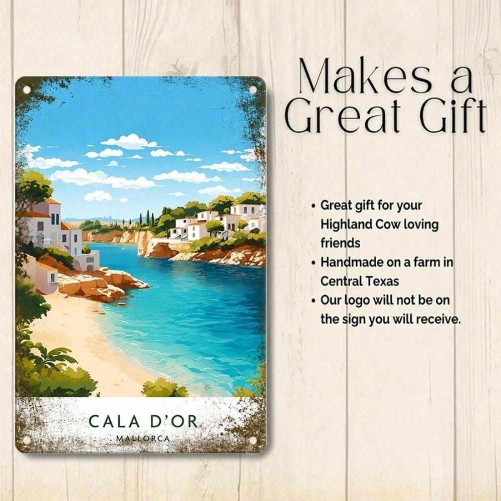 Cala D'or Vintage Mediterranean Beach Tin Sign, Retro Coastal Metal Plaque, Sturdy Wall Art for Vacation Home Patio Decor