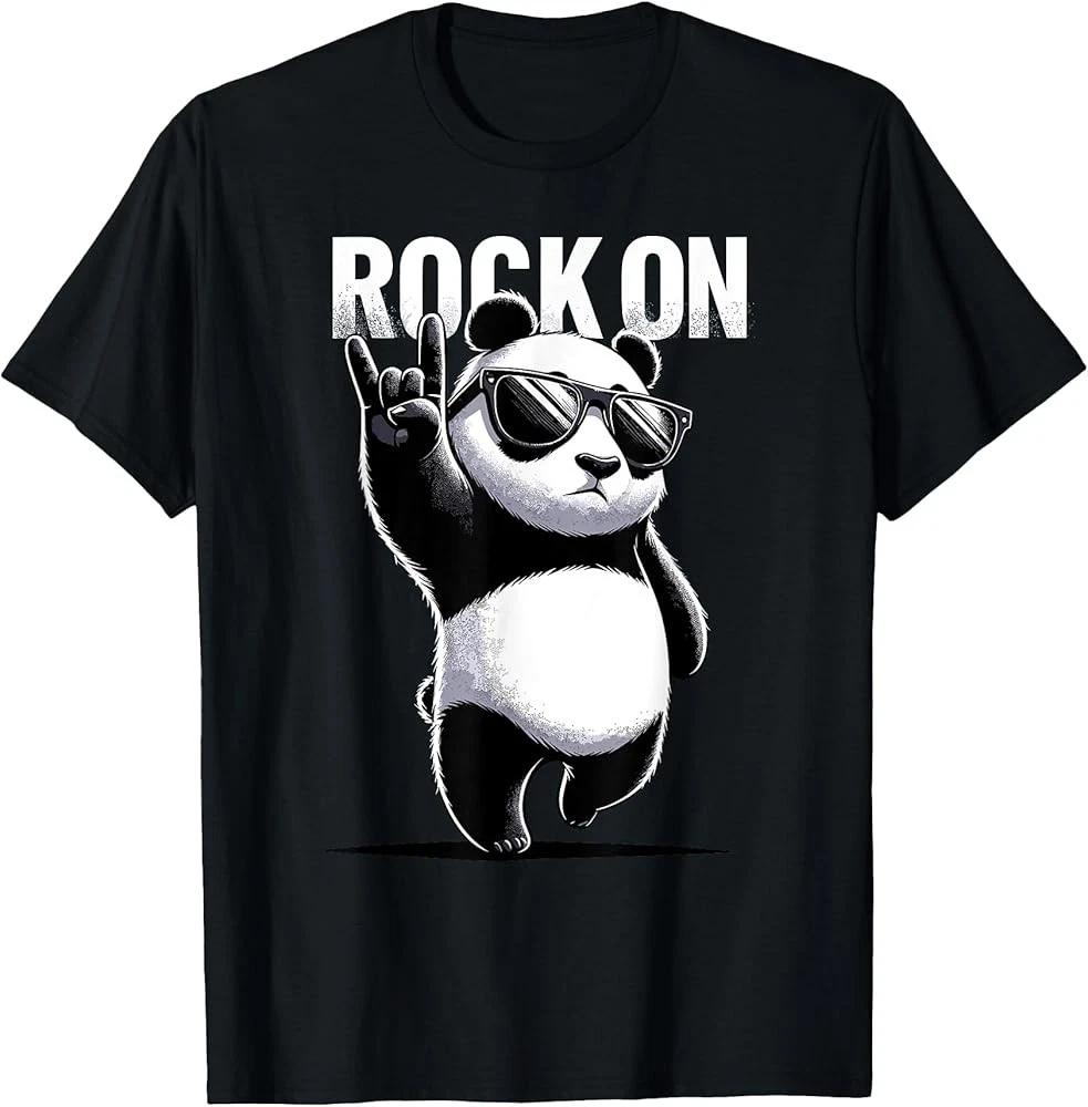 Men s and Women s T-shirts Retro Panda Rock Music Gift Men Women Funny Panda T-Shirt XXL