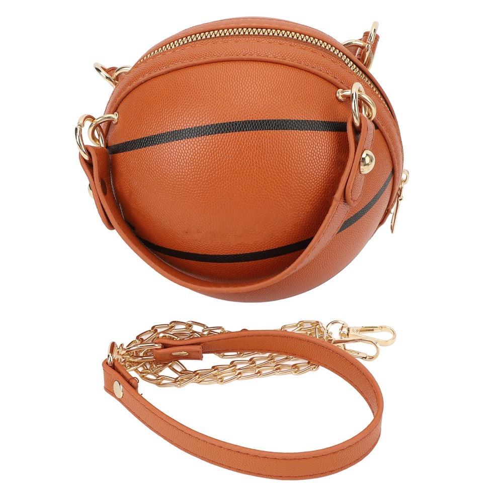 

Durable PU Leather Basketball Bag With Zipper Multiple Wearing Options Basketball Shaped Handbag Round Handbag Shopping коричневый