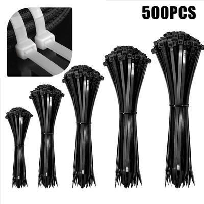 500pcs Plastic Nylon Cable Ties Self-locking Cord Ties Straps Adjustable Cables Fastening Loop Home Office Wire Zip Ties Tools