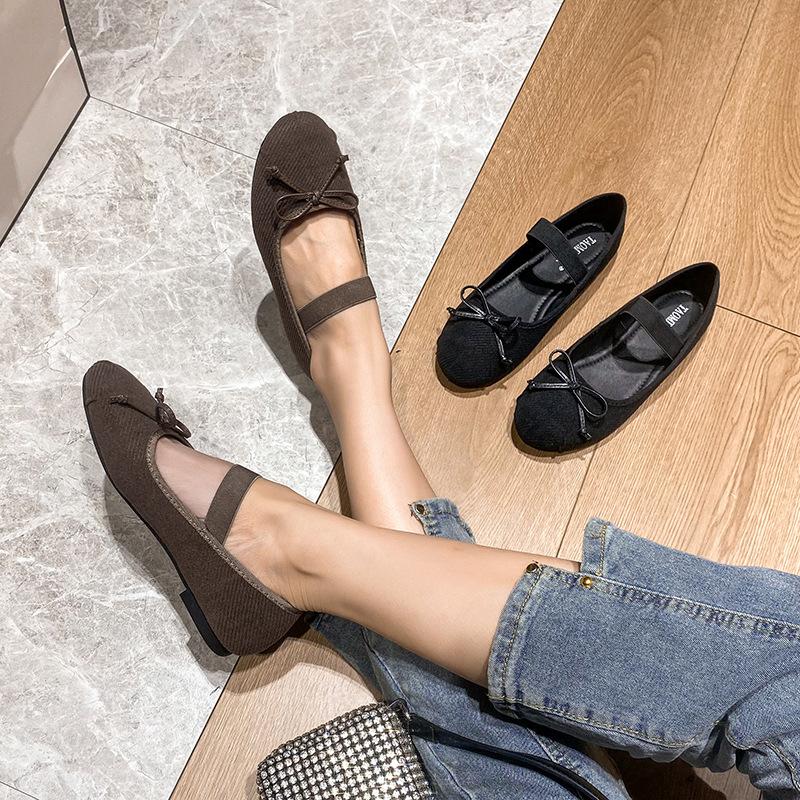 666-8 Large Size Shoes 41-43 Bow Elastic Band Mary Jane Flat Ballet Shoes Women's Single Shoes