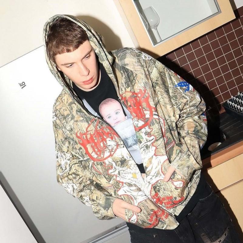 Mens Gothic Streetwear Hoodie 3D Print Zip-Up Loose Fit Casual Sweatshirt