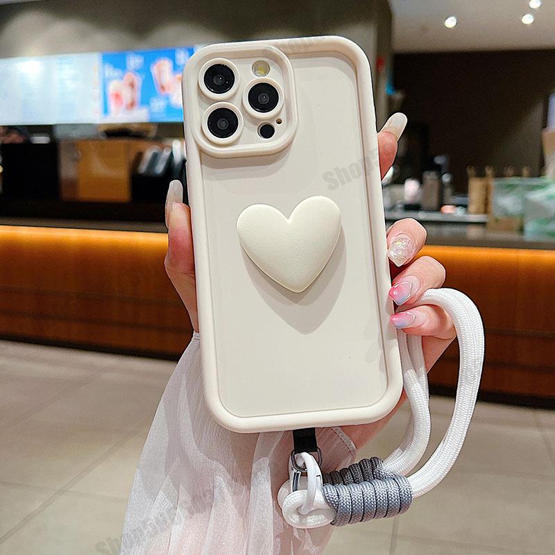 On Mi11t 11tpro Cute 3d Love Heart+Lanyard Silicone Case For Xiaomi Mi 11t Pro 11i 5g Women Matte Soft Back Cover Xiaomi11t