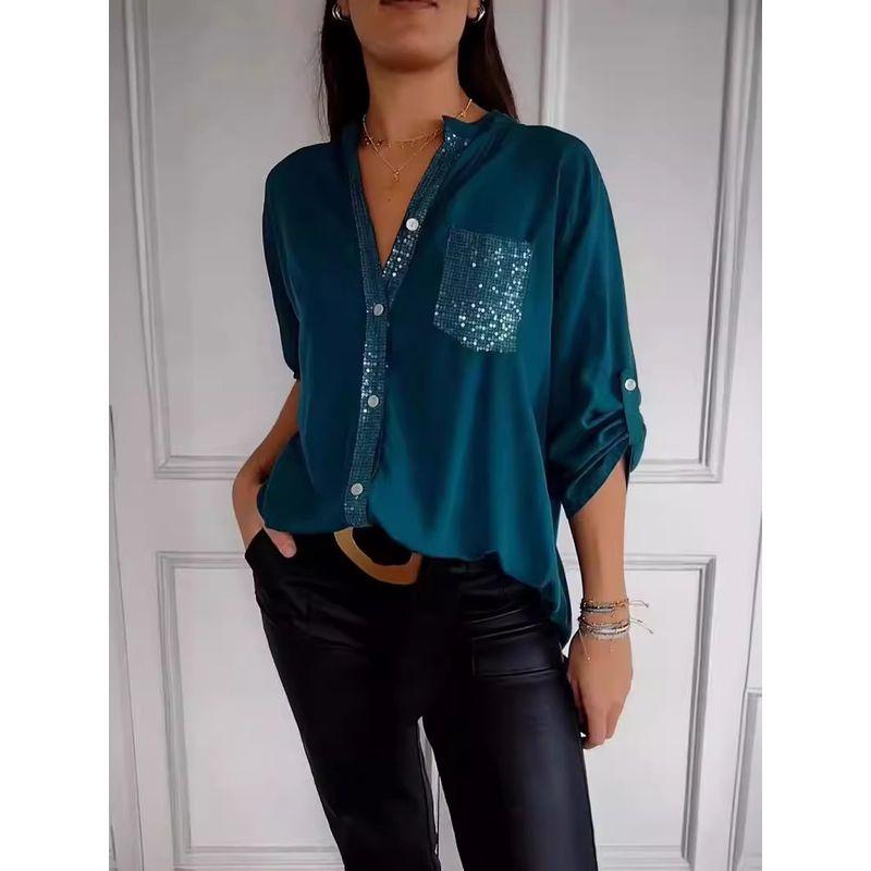Glitter Fashion Women's Slim Fit Shirt Sequins Fashion Women Slim Fit Shirts