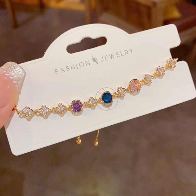 Light Luxury French Style Full Diamond Petal Pull Adjustable Women Fashion Bracelet