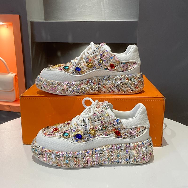 Designer Sneakers for Women  New Spring Shiny Rhinestones Women's Vulcanize Shoes Fashion Autmn Platform Casual Shoes Female