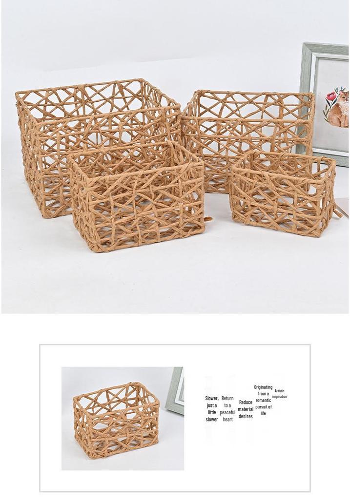 Nordic Weave Hollow Storage Basket - Tissue, Snack & Sundries Organizer for Living Room Coffee Table