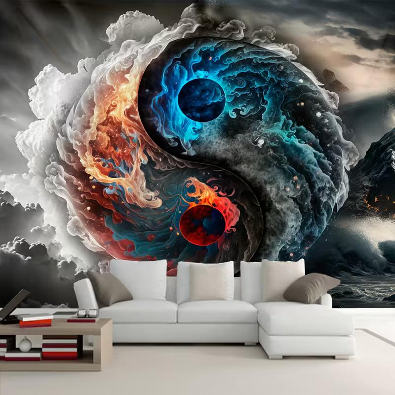 2D Yin Yang Tapestry, Fire and Water Element Wall Decor 47.2x31.5inch/120*80cm