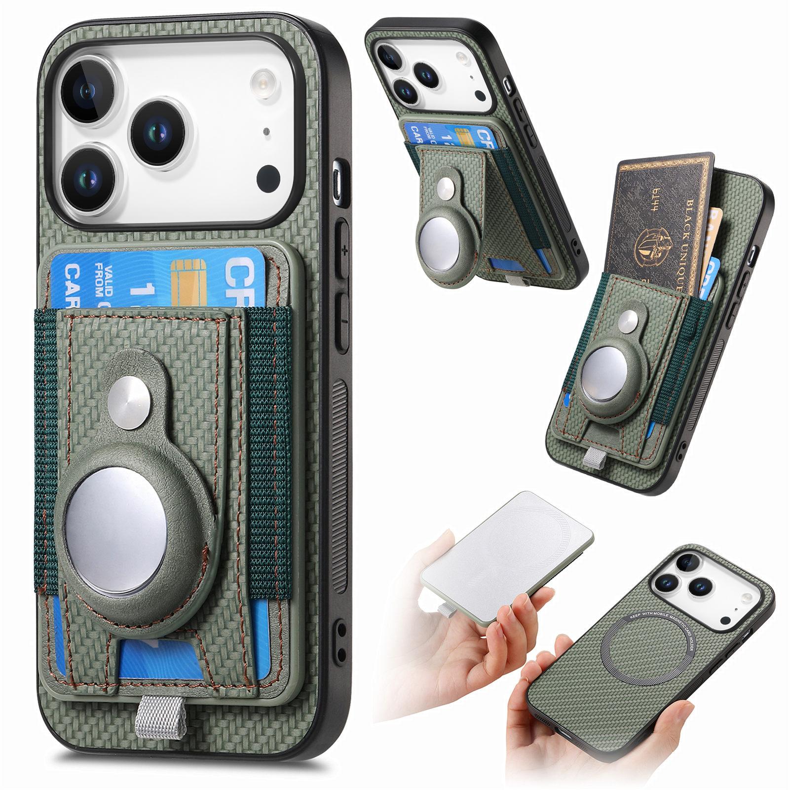 

For iPhone 17 Pro Detachable Case Compatible with MagSafe with AirTag Holder Card Holder Kickstand