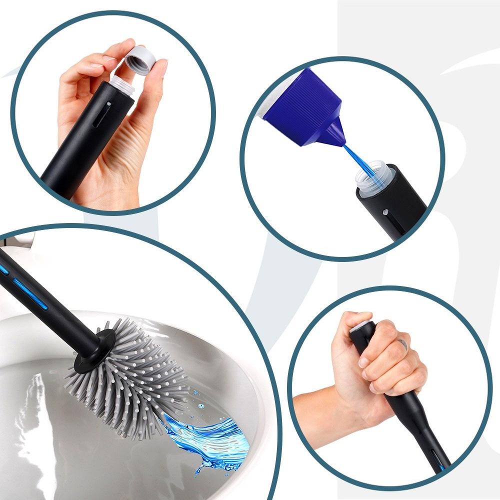 Silicone Toilet Brush with Liquid Dispenser, Black, Bathroom
