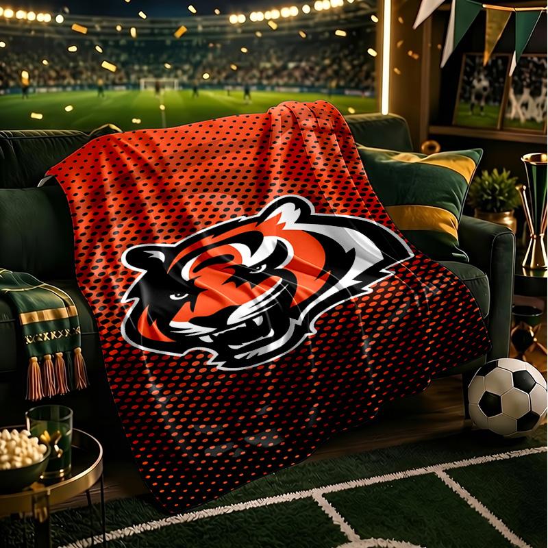 Couverture de lit en flanelle légère Cincinnati Bengals Casque Parfaite pour le Voyage, le Camping, les Salons, les Bureaux, les Canapés, Cadeau de Noël pour Fan