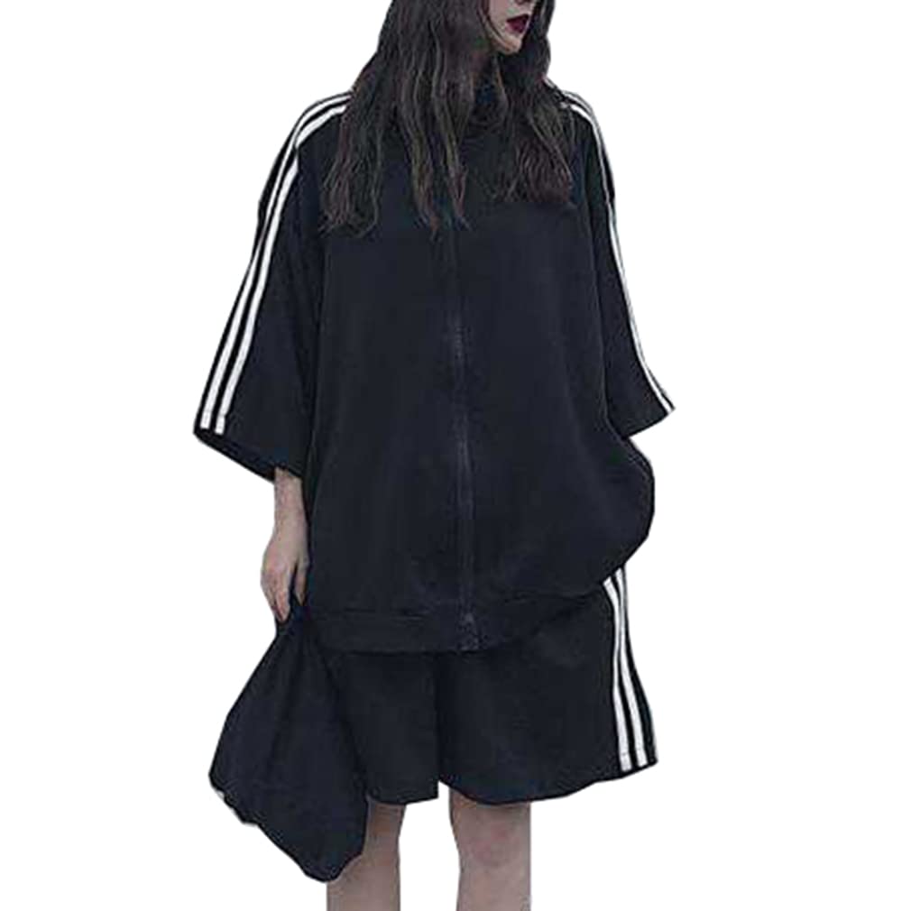

Short Sleeve Set with Tracksuit and Loose Zipper Plus C22311B D.IIZOO Women s Spring/Summer 2-Piece Shorts, 5/8 Sleeves, Fit, Casual, Sportswear,