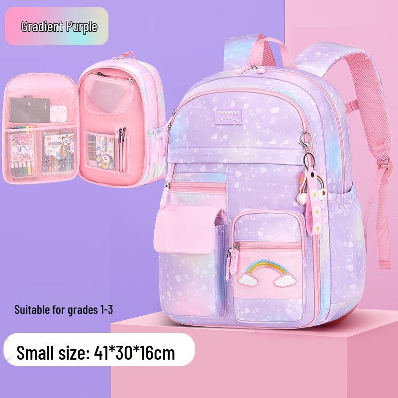 Rainbow Lightweight Girls' Backpack: Load-Reducing, Spine-Protecting, High-Capacity for Grades 1-6