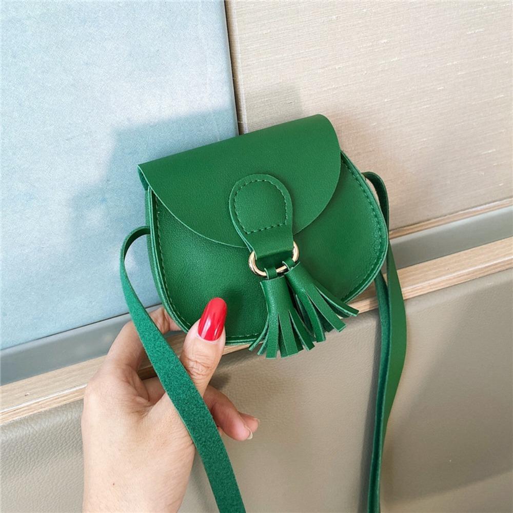Cute Hook Design Mini Bag PU Leather Tassels Princess Purse Solid Color Crossbody Bag Children Girls