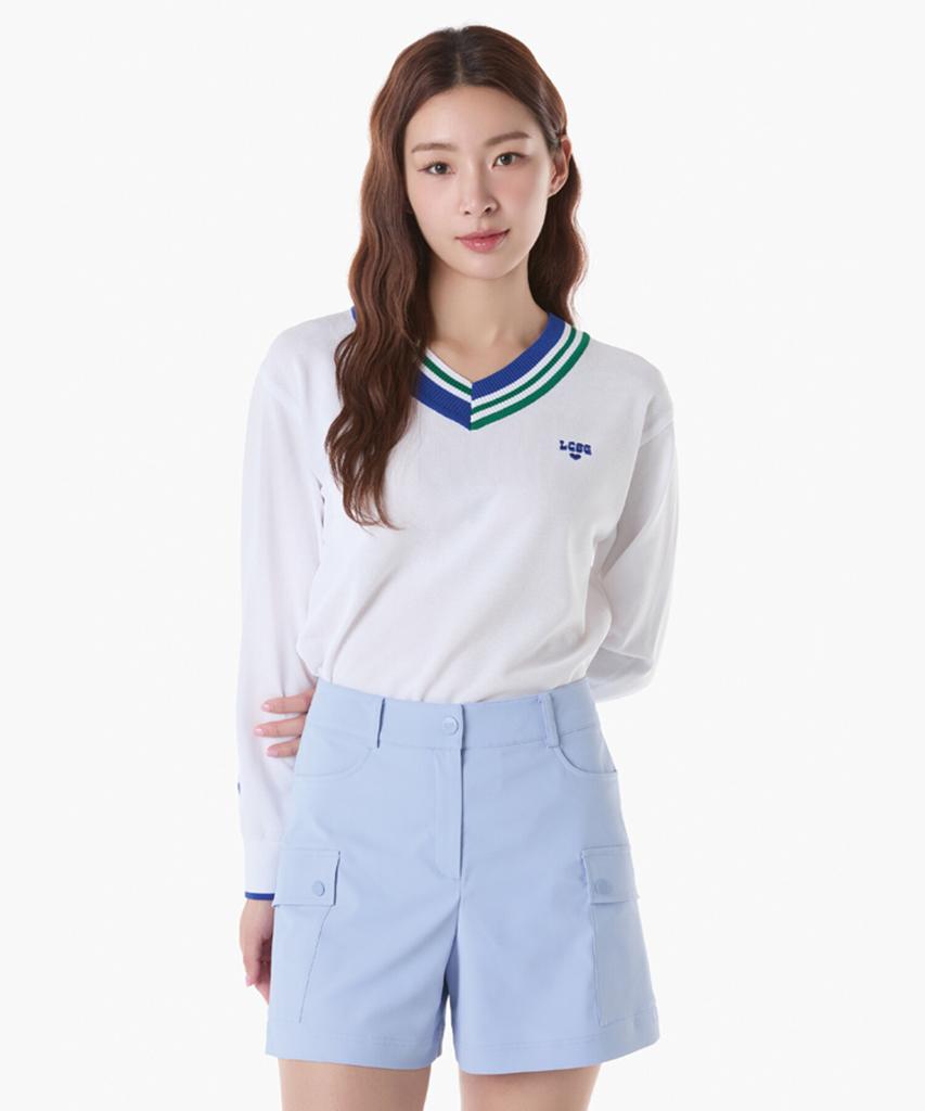 LECOQ GOLF Women'S V-Neck Contrast Sweater (Gq222Lkp41)