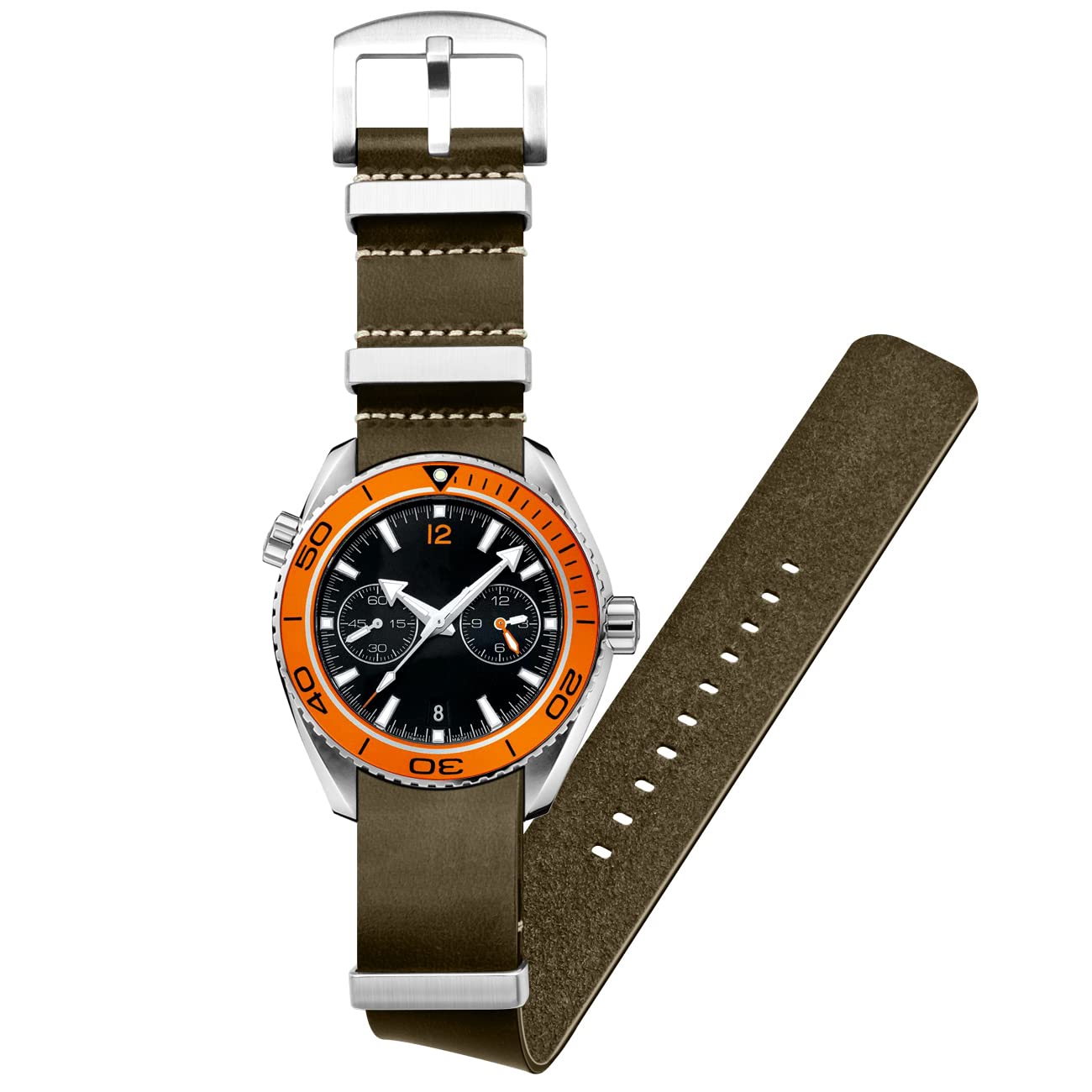 

[Kai Tian] One Piece Calf Strap Watch Strap Leather 22mm Soft Strap Watch Stainless Steel Loop Buckle Men s Women s Green