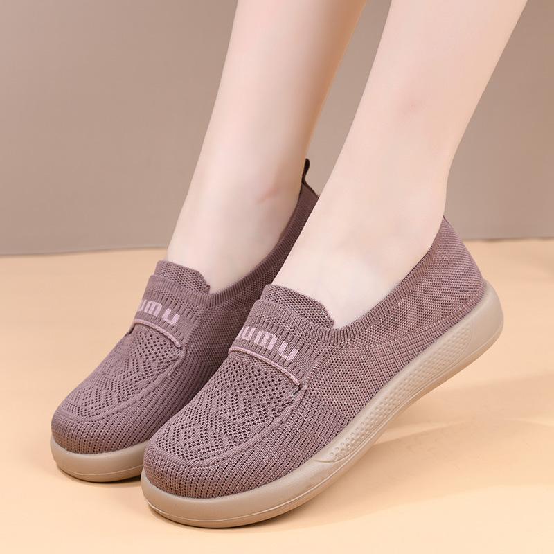 Women Casual Breathable Soft Sole Round Toe Slip On Flat Shoes For Elderly Mothers 36