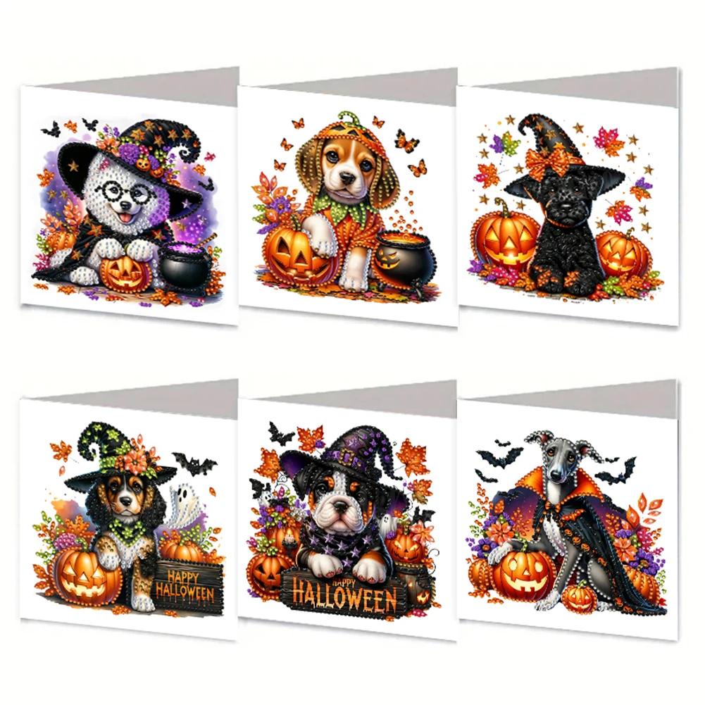 10PCS / 6PCS DIY Diamond Painting Greeting Card Set Rhinestone Diamond Art Mosaic Postcards Kit For Halloween and Holidays Theme