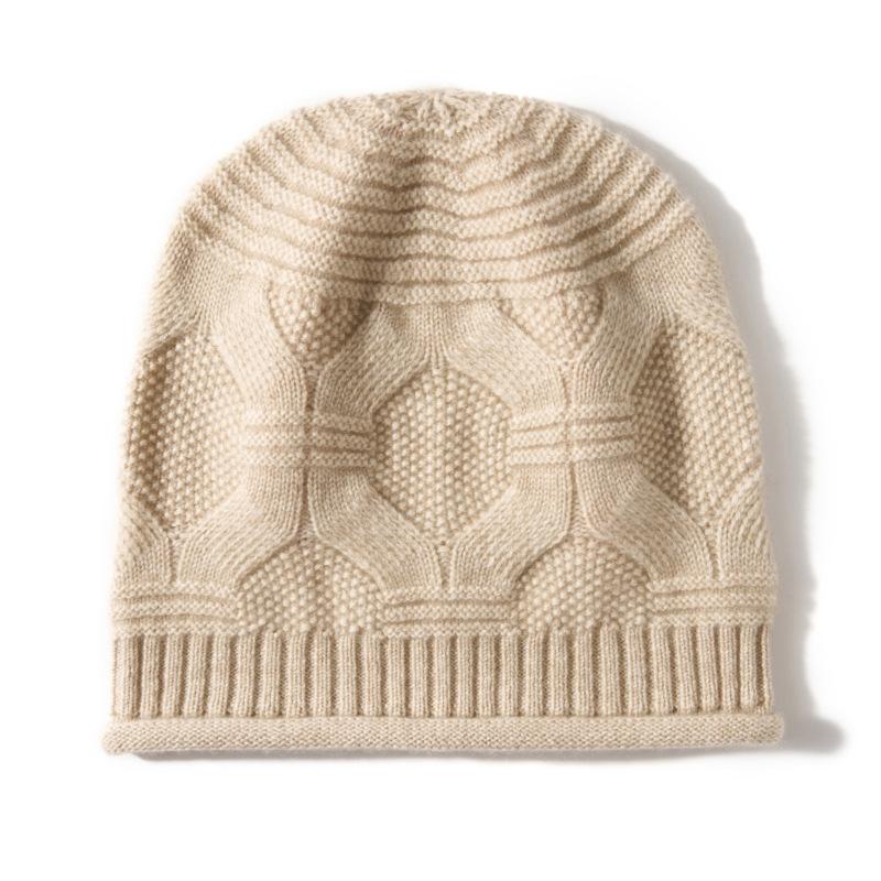 Cashmere Autumn and Winter New Style Women's High End Solid Color Twisted Pattern Thickened Warm Fashion Knitted Casual Curled Hat