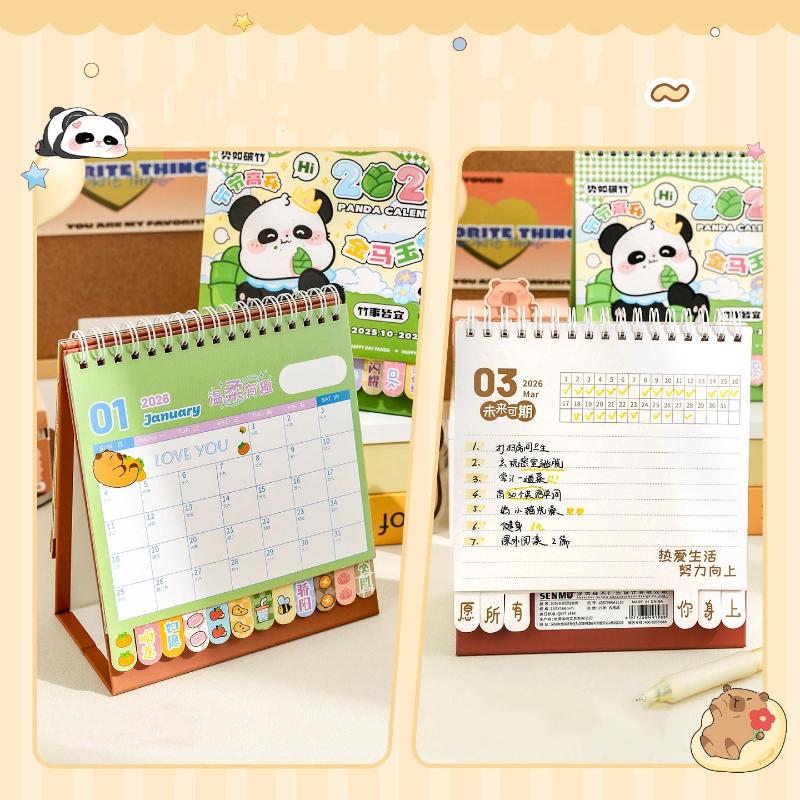 Portable Coil 2026 Desk Calendar Capybara/Panda Desktop Decoration Mini Calendar Schedule Planner Office School Supplies
