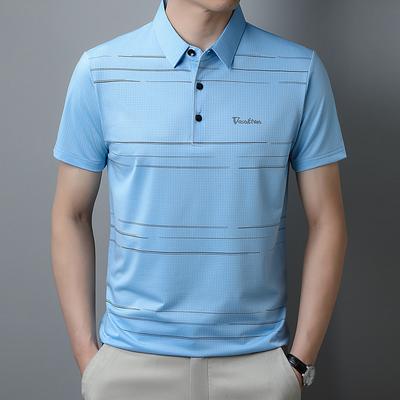 Premium Eisgestreiftes Poloshirt Kurzarm Herren T-Shirt Locker Business Casual Revers Eisseide Top