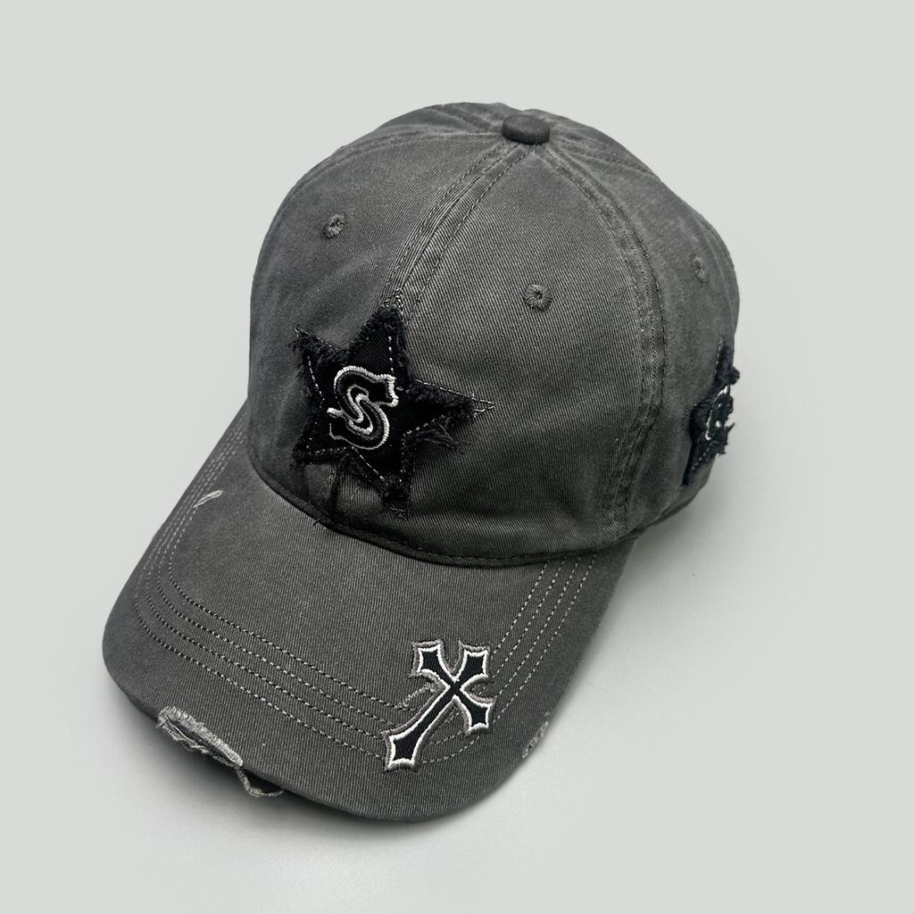 Four Seasons Ripped Stars Embroidery S Letter Cross Baseball Cap Men'S And Women'S Shade Cap