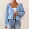 Women's Solid Color Button-Up Cardigan Deep V-Neck Short Loose-Fitting Jacket Casual Top