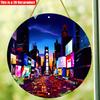 2D Flat 20*20cm1pc Night City skyscraper Neon landscape lights Round Pendant, Vibrant Night urban Theme Science fiction style high quality ornament