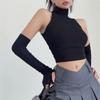Summer Aesthetic Retro Off Shoulder Top Women Patchwork Sexy High Neck Slim Vest Female Fashion Design Casual Short Street Style Tops New