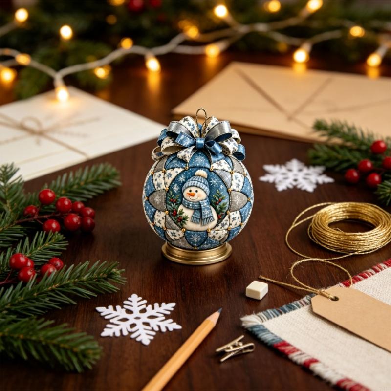 Fabric Christmas Ornament Craft Set, 1 Set for Patchwork Making without Needle and Thread, with Ribbon and Hanging Loop