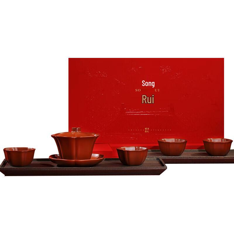 

Zisha Clay Gaiwan Tea Set with Clear Lotus Carving