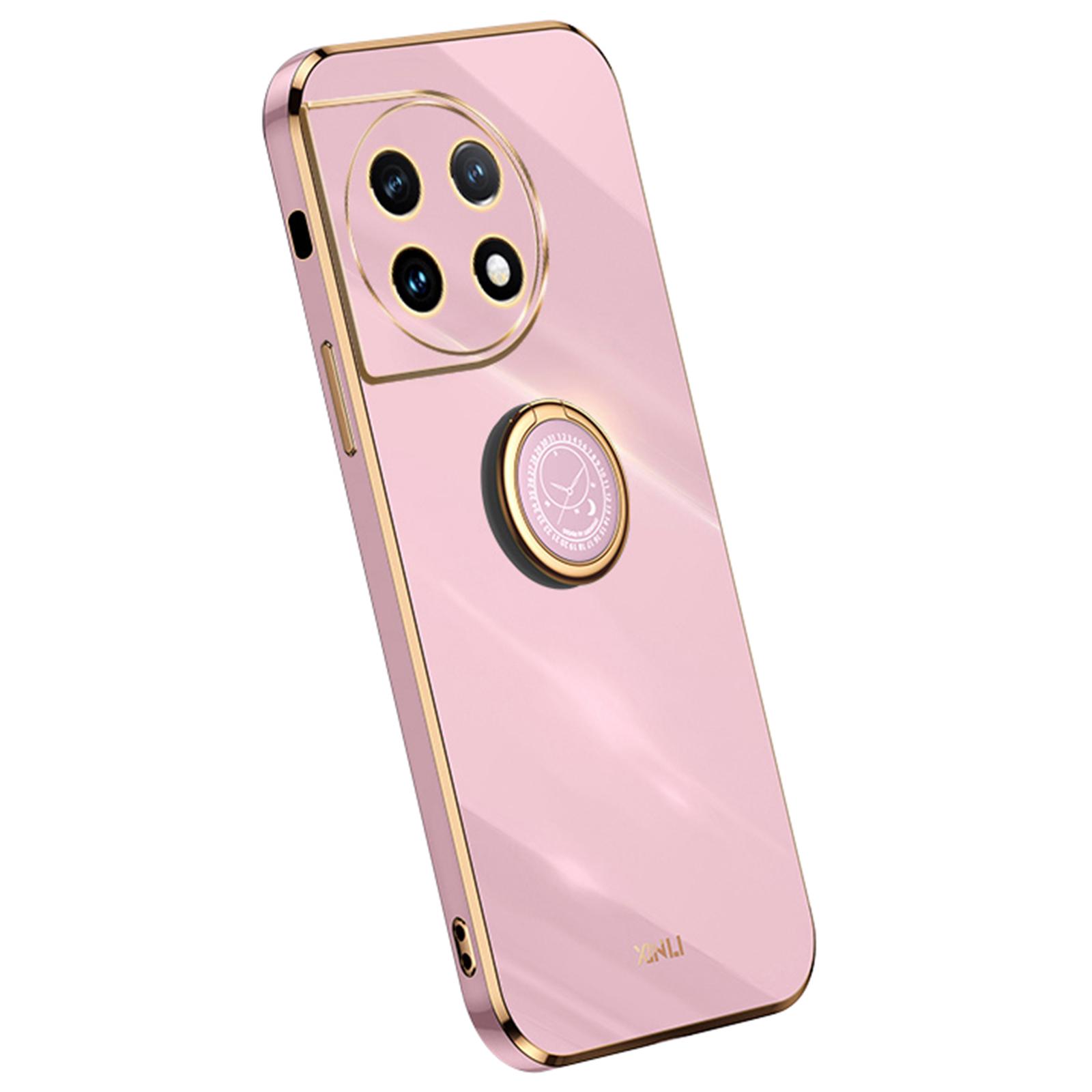 

XINLI For OnePlus 11 5G Ring Kickstand Electroplating Phone Case Anti-drop TPU Phone Cover Purple