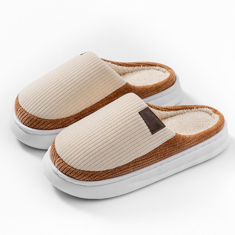 

Простой трикотажный материал, сочетающийся по цвету, осенне-зимние домашние бархатные тапочки на толстой подошве из ЭВА для пары, теплые хлопковые тапочки Size 44-45 [Suitable for 43-44]