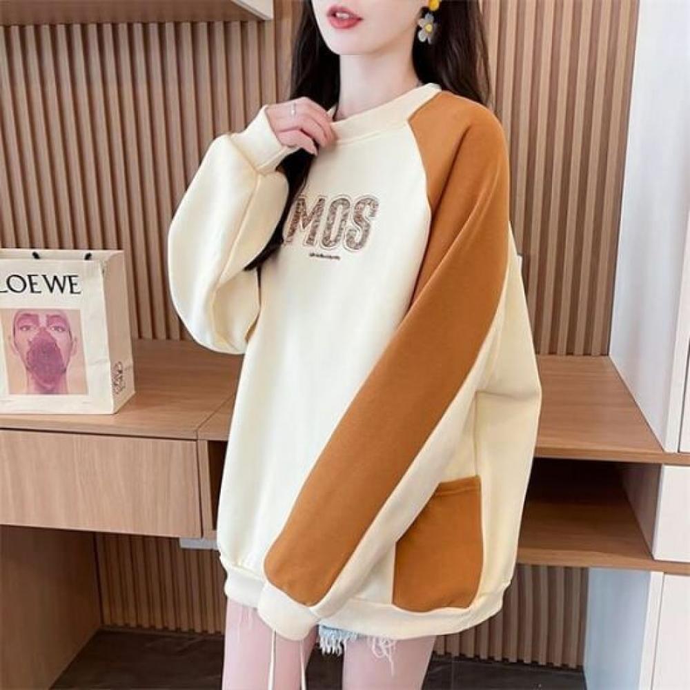 Navava Fleece Long Sleeve Sweatshirt Color Block Raglan Lettering Nt3077