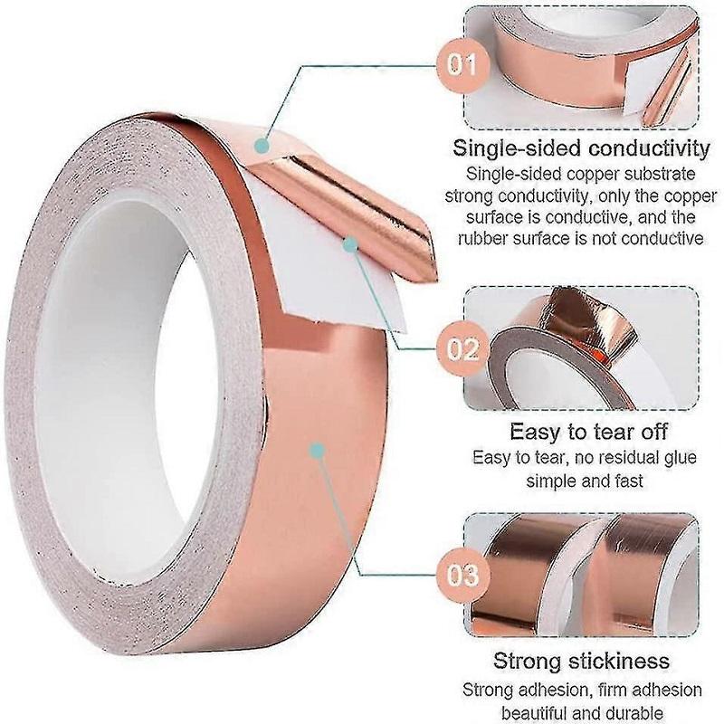 10m/20m Single/Double Conductive Copper Foil Tape Heat Resistance Tape For Guitar EMI Shielding Crafts Repairs Grounding Circuit