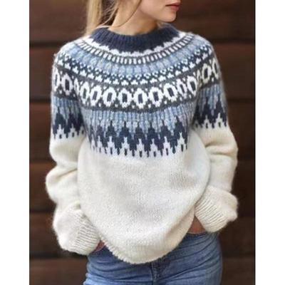 Damen Herbst und Winter Übergröße Muster Strickpullover Lässig Langarm Pullover