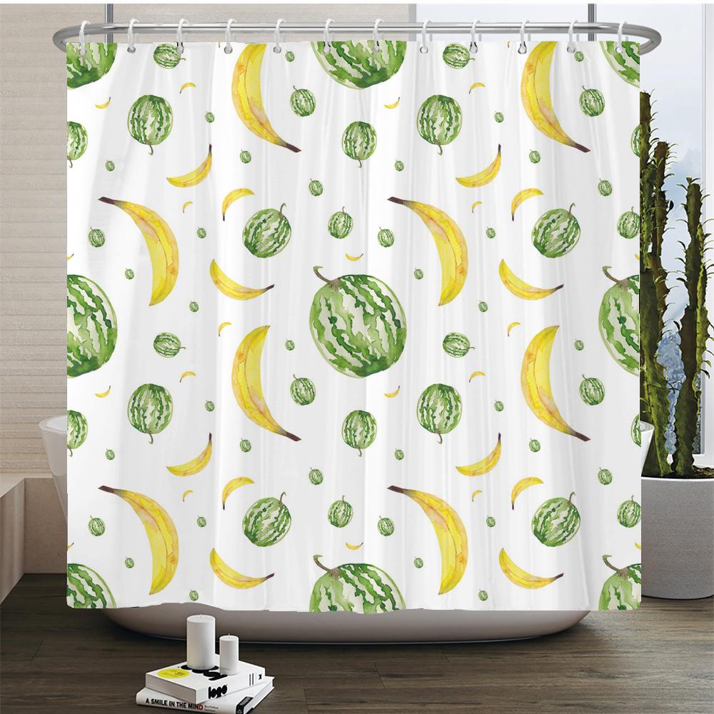 Frucht Duschvorhang Orange Banane Pfirsich Wassermelone Muster Niedliche Kinder Badezimmer Deko Polyester Stoff Wasserdicht Badevorhang