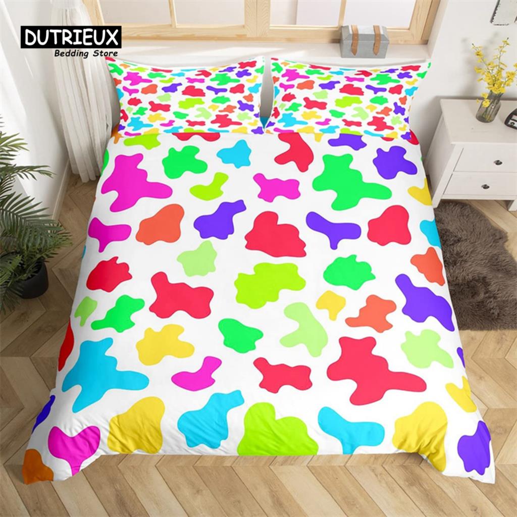Cowhide Duvet Cover Milk Cow Print Bedding Set Microfiber Western  Farm Animal Skin Quilt Cover Full For Boys Girls Kawaii Room