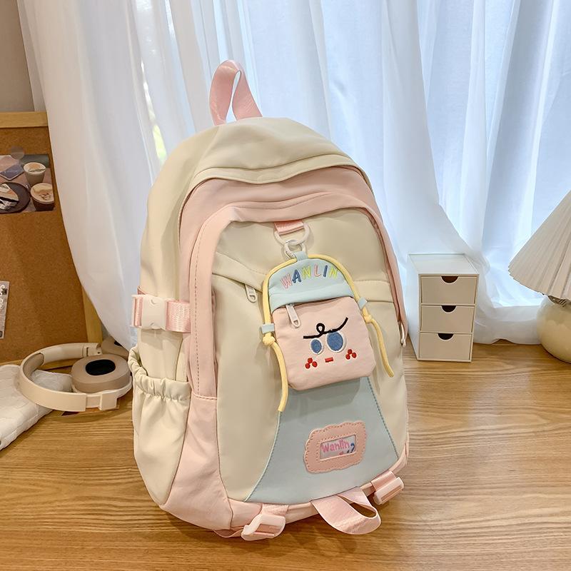 Girl, Junior High School Student Fashion Contrasting Color, College Student Backpack, Korean Version of Large-capacity Travel Backpack