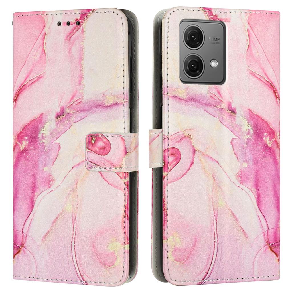 For Motorola Moto G84 5G Stand Case Marble Pattern PU Leather Wallet Phone Cover with Wrist Strap