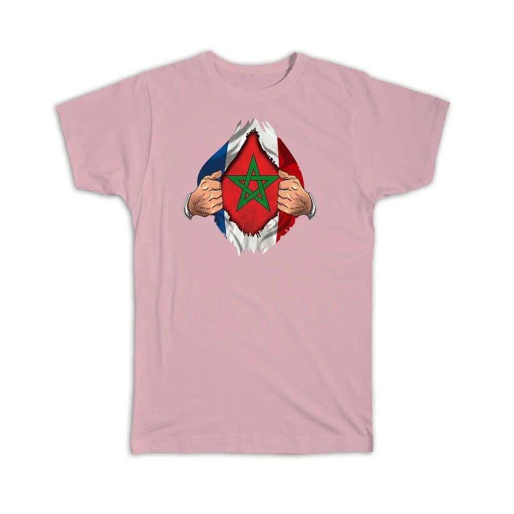 Gift T-Shirt : Morocco French Flag Chest Moroccan M