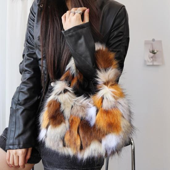 Leopard Print Fuzzy Handbag Women Faux Fur Shoulder Bag Fluffy Purse Furry Tote for Winter Daily Commute Date Shopping