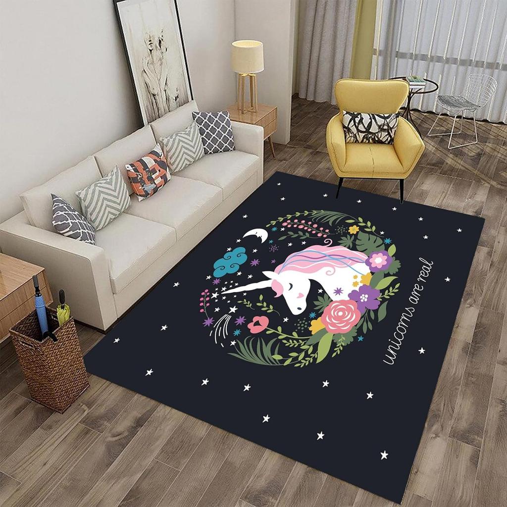 Cartoon Cute Unicorn Printed Carpet Children's Play Rug Hallway Balcony Non-slip Floor Mat Girl Living Room Home Decoration