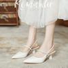 Women's French-style Back-lace Pointed-toe Sandals, Simple New Style Rhinestone Stiletto Heels, Sexy Open-heel Banquet Slippers.
