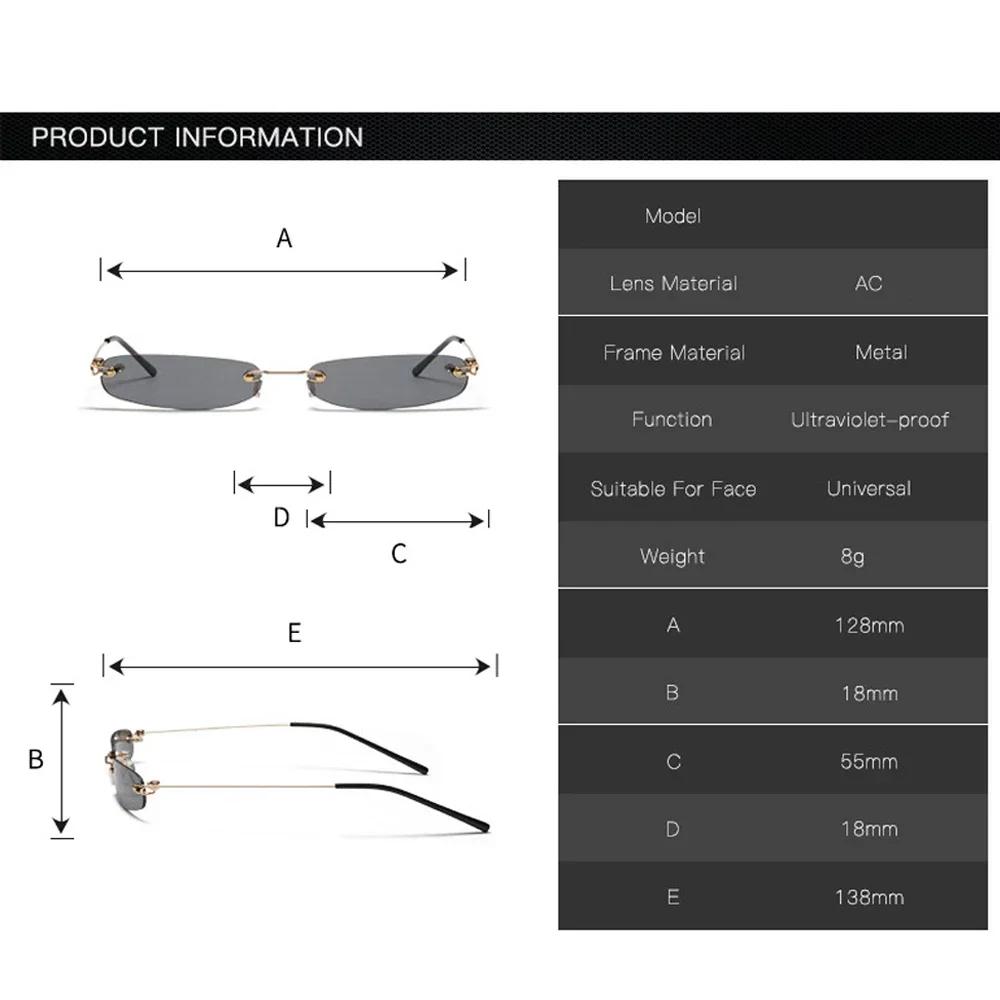 XaYbZc Narrow Sunglasses Rimless Rectangular Sun Glasses For Men Women Small Face Summer Red Blue Black